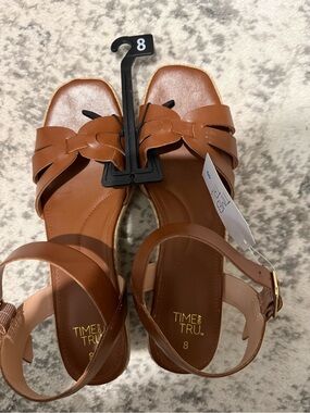 Time and Tru Tan Braided Strap Open-Toe Sandals